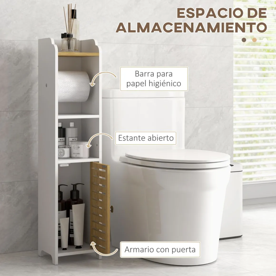 Portarrollos Perla Kleankin estante + armario blanco/roble 90x18x20 cm