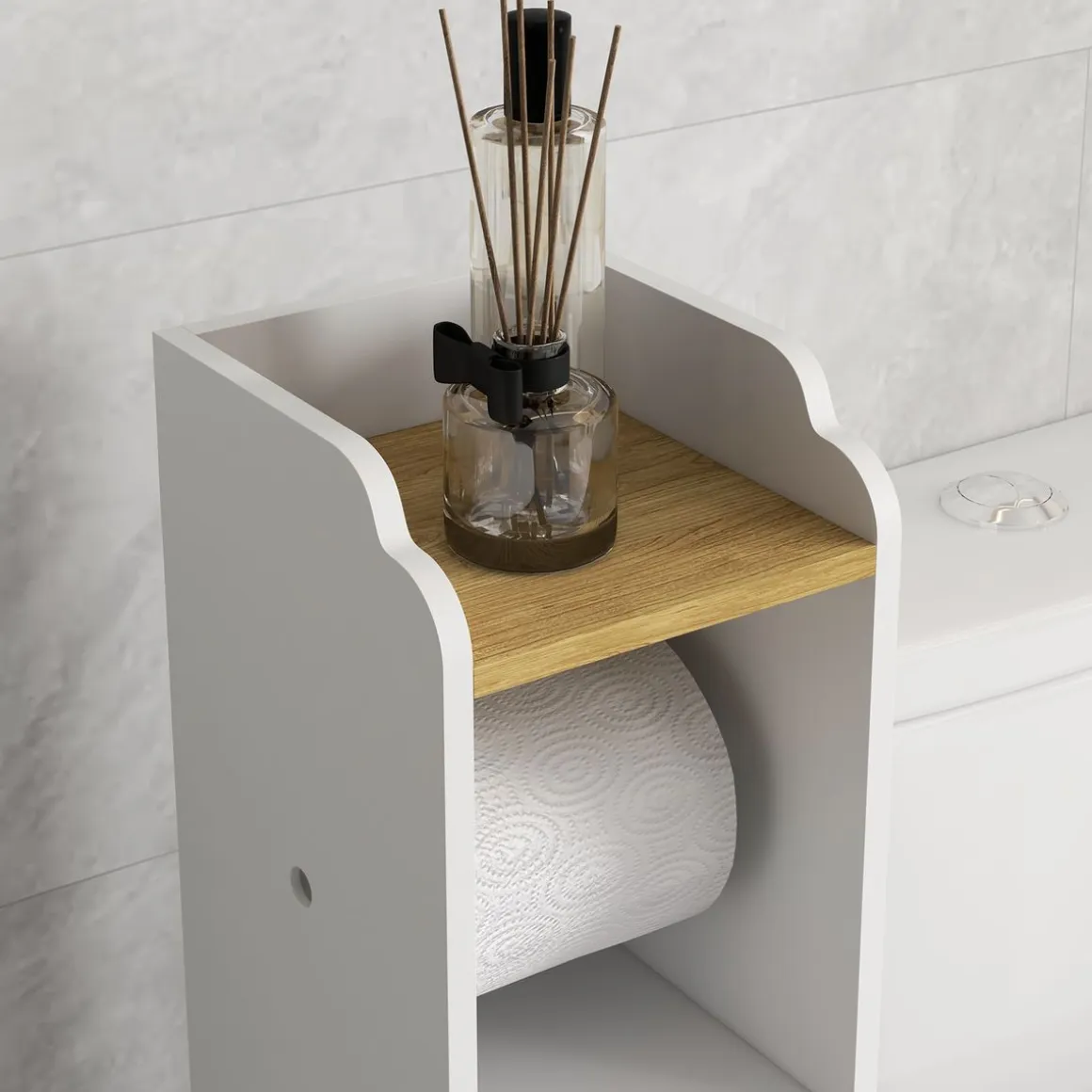 Portarrollos Perla Kleankin estante + armario blanco/roble 90x18x20 cm