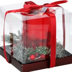 Portavelas navideño de cristal rojo