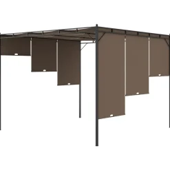 Pérgola Amapola techo corredizo + cortina lateral gris taupe 225x300x300 cm