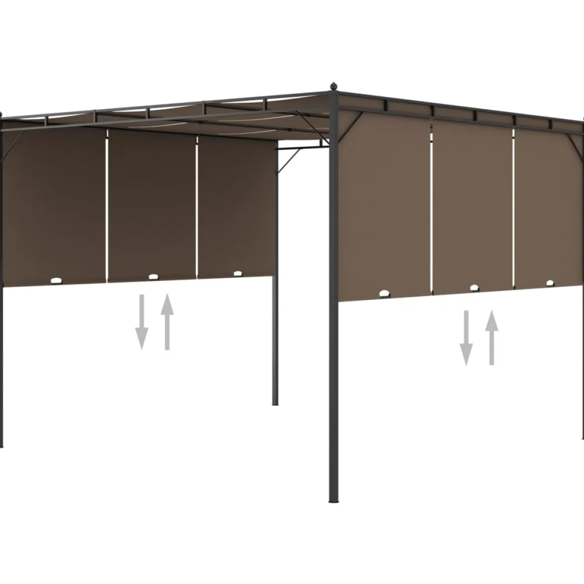 Pérgola Amapola techo corredizo + cortina lateral gris taupe 225x300x300 cm
