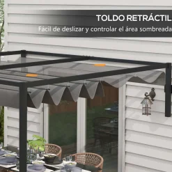 Pérgola de jardín Mailo Outsunny toldo retráctil negro/gris 220x195x211cm