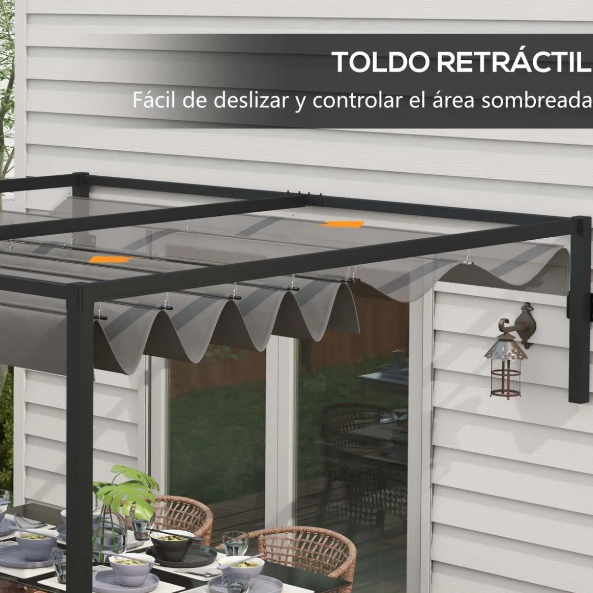 Pérgola de jardín Mailo Outsunny toldo retráctil negro/gris 220x195x211cm