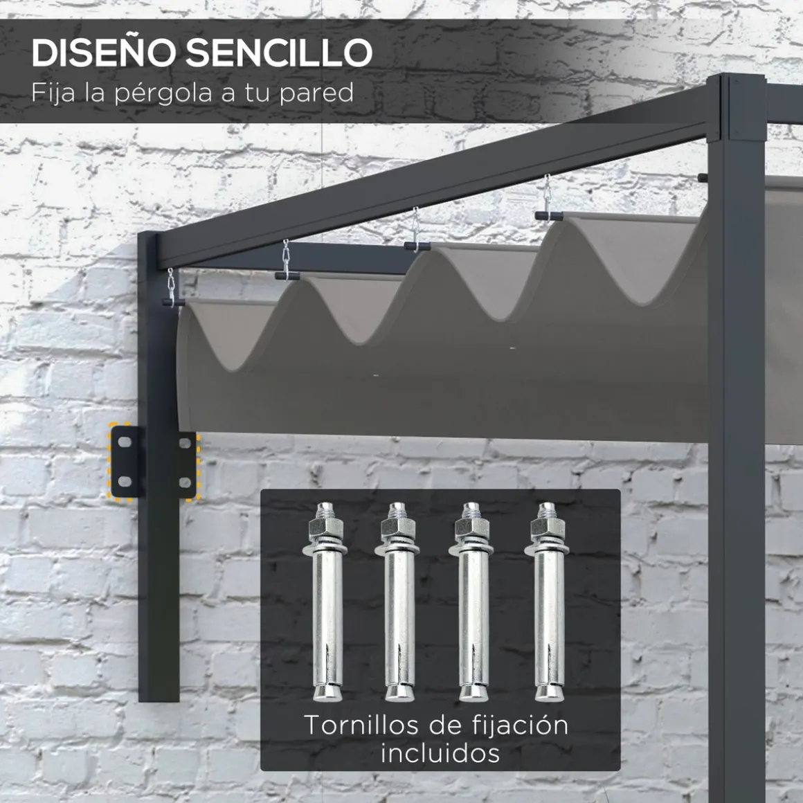 Pérgola de jardín Mailo Outsunny toldo retráctil negro/gris 220x195x211cm