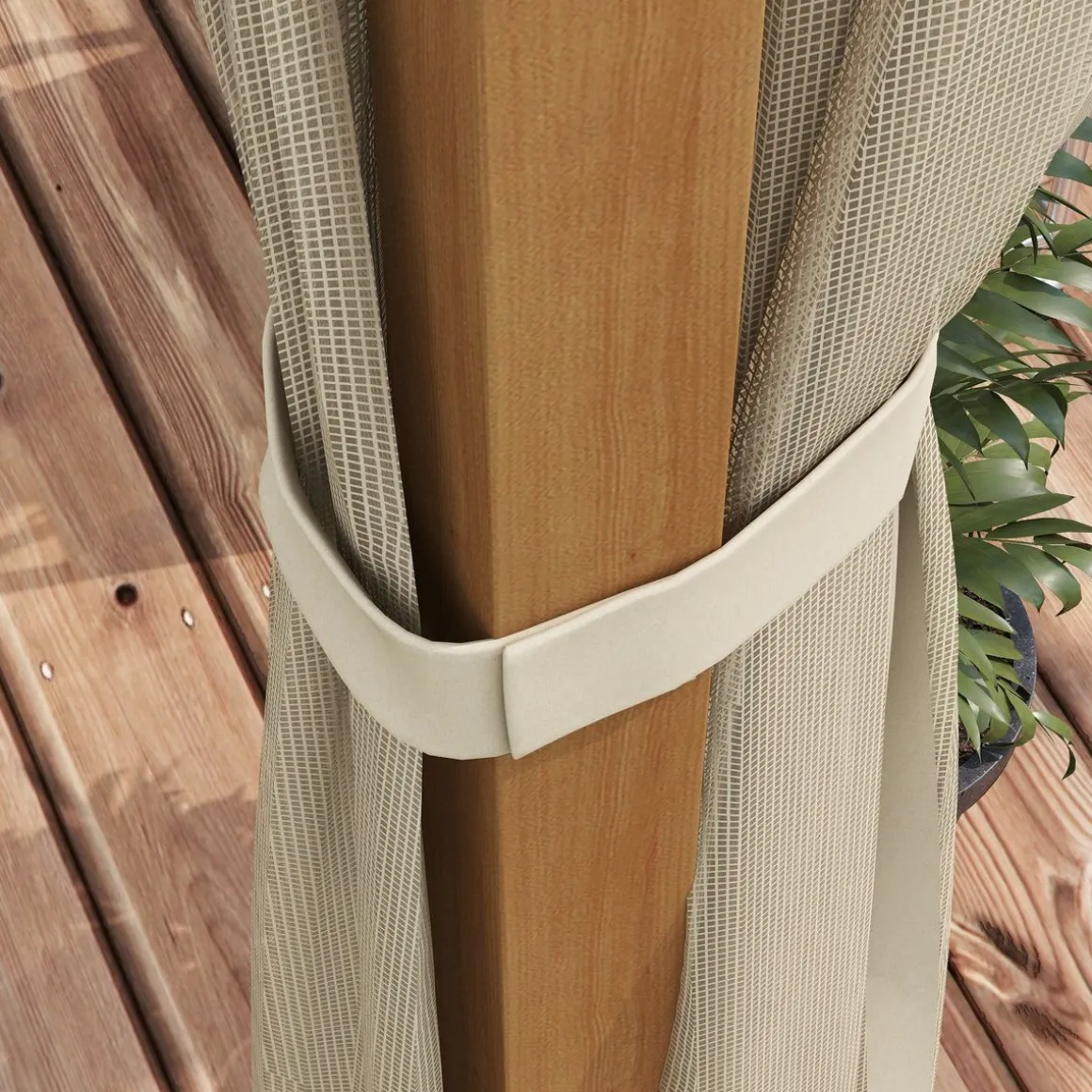 Pérgola Nancy Outsunny retráctil + mosquiteras natural 225x397x297 cm