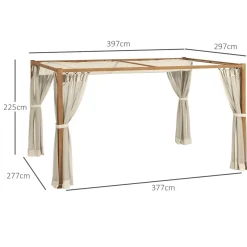 Pérgola Nancy Outsunny retráctil + mosquiteras natural 225x397x297 cm