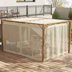 Pérgola Nancy Outsunny retráctil + mosquiteras natural 225x397x297 cm