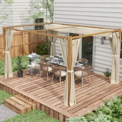 Pérgola Nancy Outsunny retráctil + mosquiteras natural 225x397x297 cm