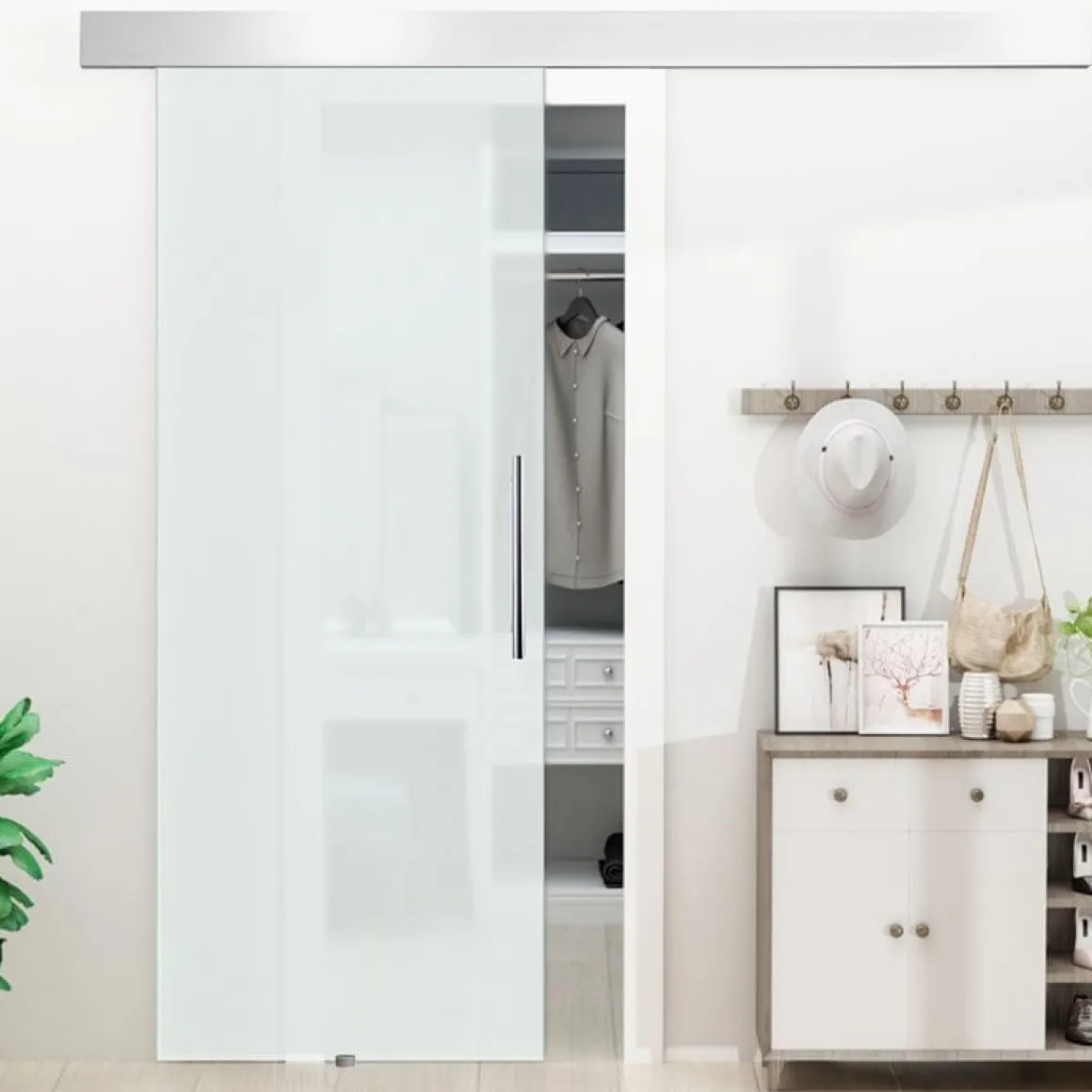 Puerta corredera Homcom deslizante satinada 205x90 cm