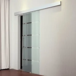 Puerta corredera Homcom de cristal translúcido con rayas 213x200 cm
