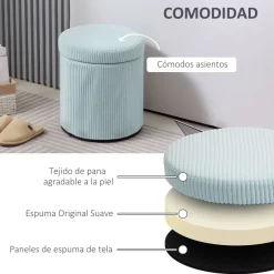 Puff de almacenaje Alicia Homcom con tapa acolchado Ø40x41 cm