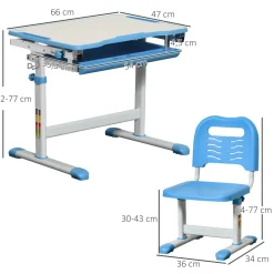Pupitre infantil School Homcom 2 en 1 +6A altura ajustable azul 77x66x47 cm