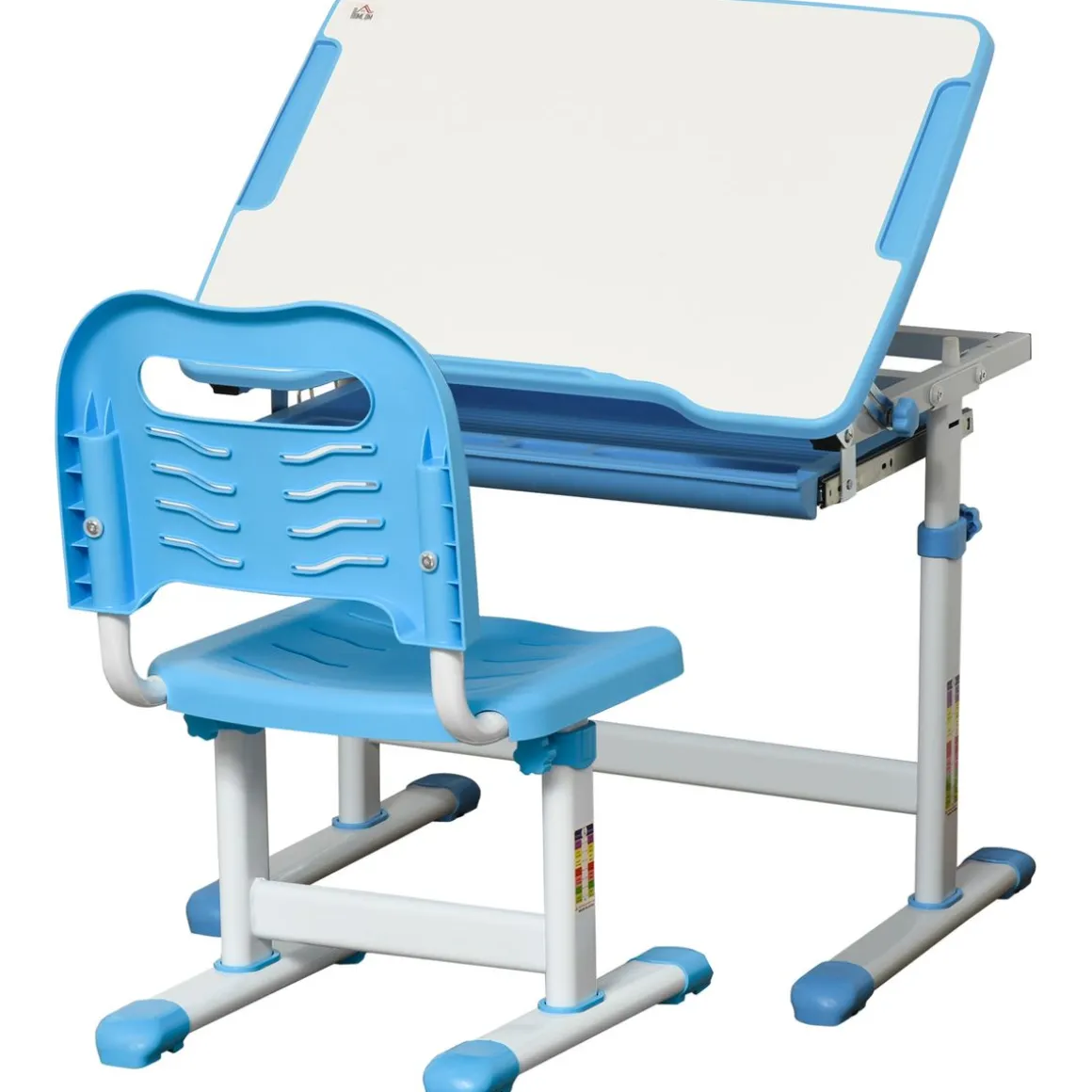 Pupitre infantil School Homcom 2 en 1 +6A altura ajustable azul 77x66x47 cm