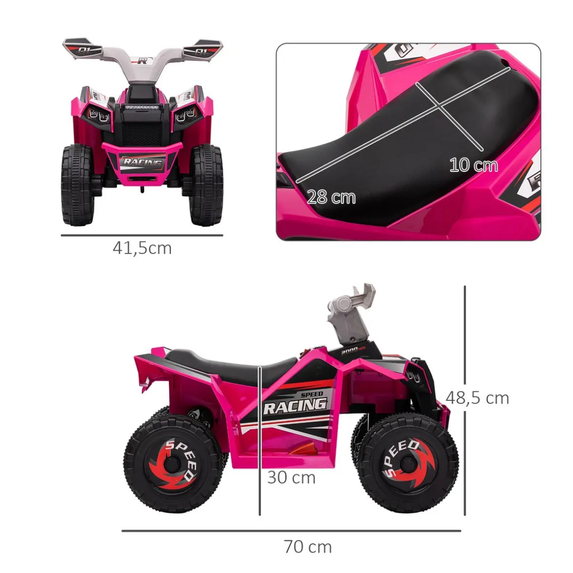 Quad eléctrico infantil Homcom velocidad ajustable rosa 48,5x70x41,5 cm