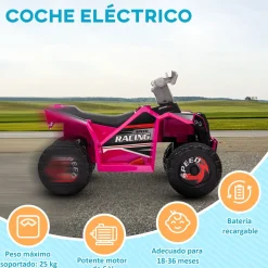 Quad eléctrico infantil Homcom velocidad ajustable rosa 48,5x70x41,5 cm