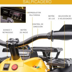 Quad eléctrico Terra Homcom 2 motores con faros + música +3A amarillo 73x100x65 cm