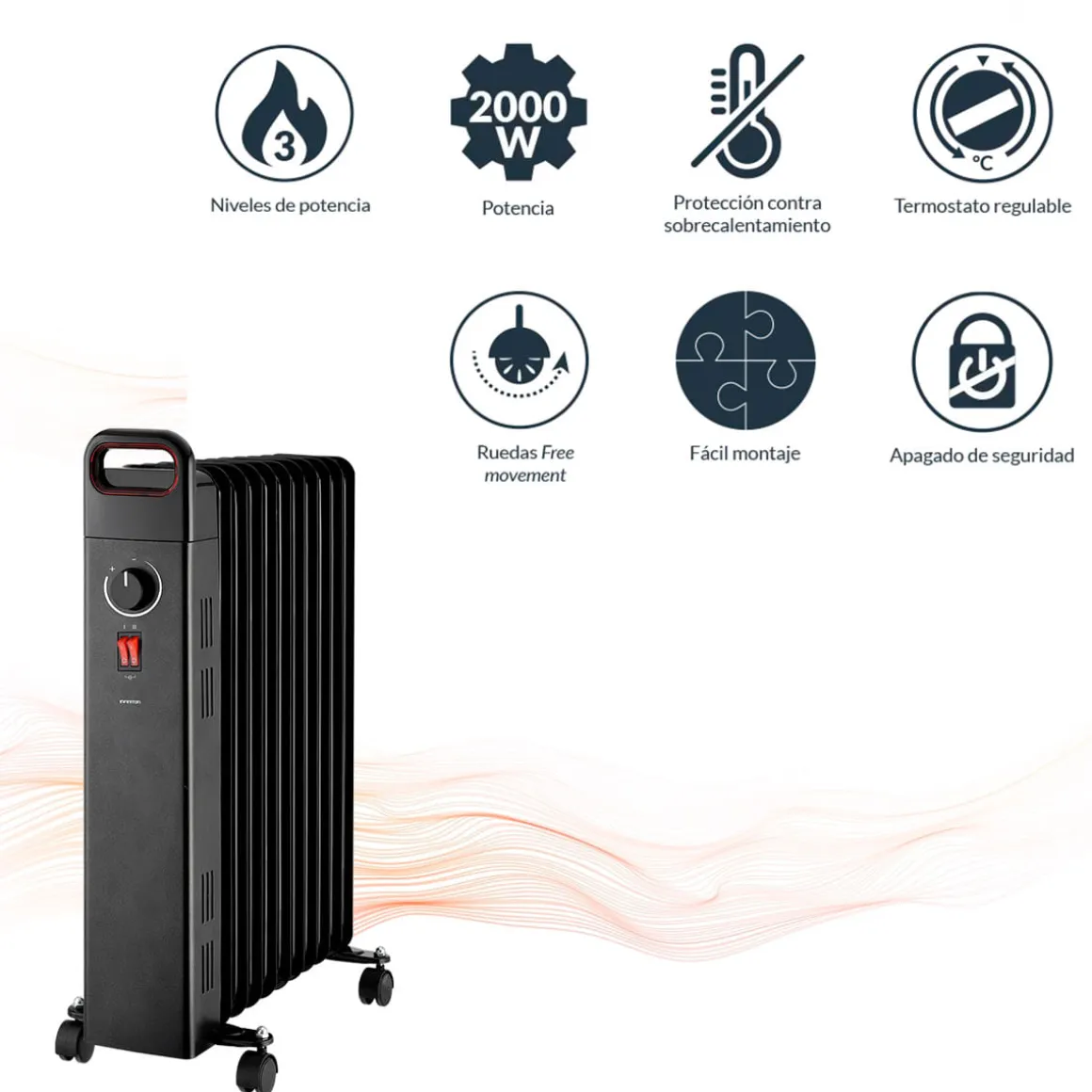 Radiador de aceite Infiniton HOR-N200 2000W 3 niveles de potencia negro