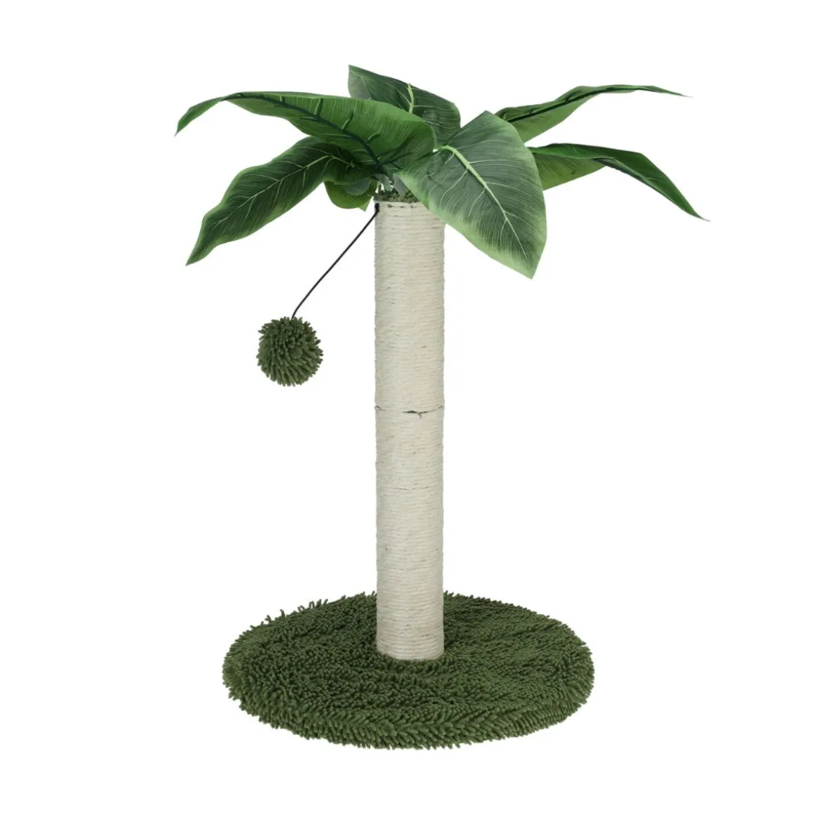 Rascador para gatos diseño palmera con bola verde Ø35x50 cm