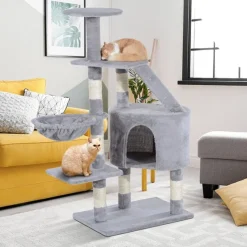 Rascador árbol para gatos/ centro de decanso y actividades gris 55x40x125 cm