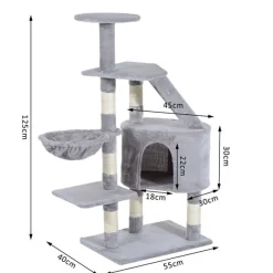 Rascador árbol para gatos/ centro de decanso y actividades gris 55x40x125 cm