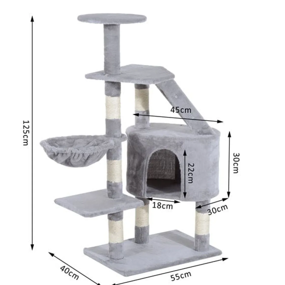 Rascador árbol para gatos/ centro de decanso y actividades gris 55x40x125 cm