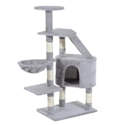 Rascador árbol para gatos/ centro de decanso y actividades gris 55x40x125 cm