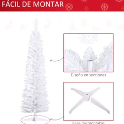 Árbol de Navidad artificial Homcom 390 ramas con soporte blanco 180 cm