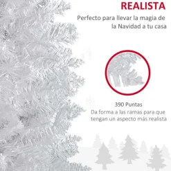 Árbol de Navidad artificial Homcom 390 ramas con soporte blanco 180 cm