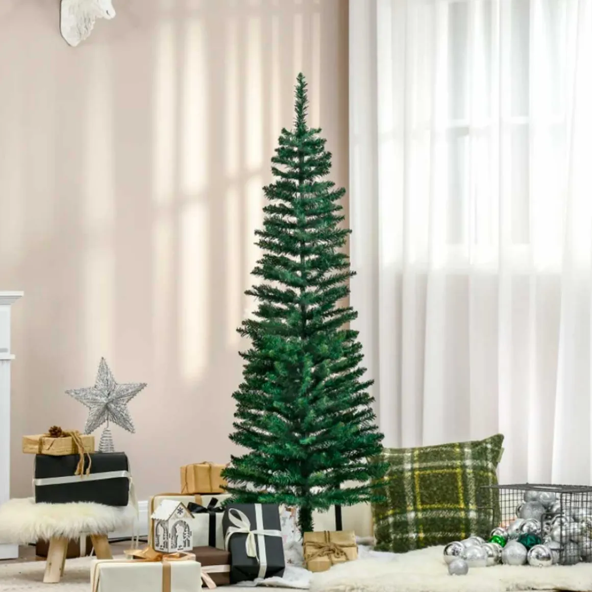 Árbol de Navidad artificial Homcom 294 ramas con soporte verde 150 cm