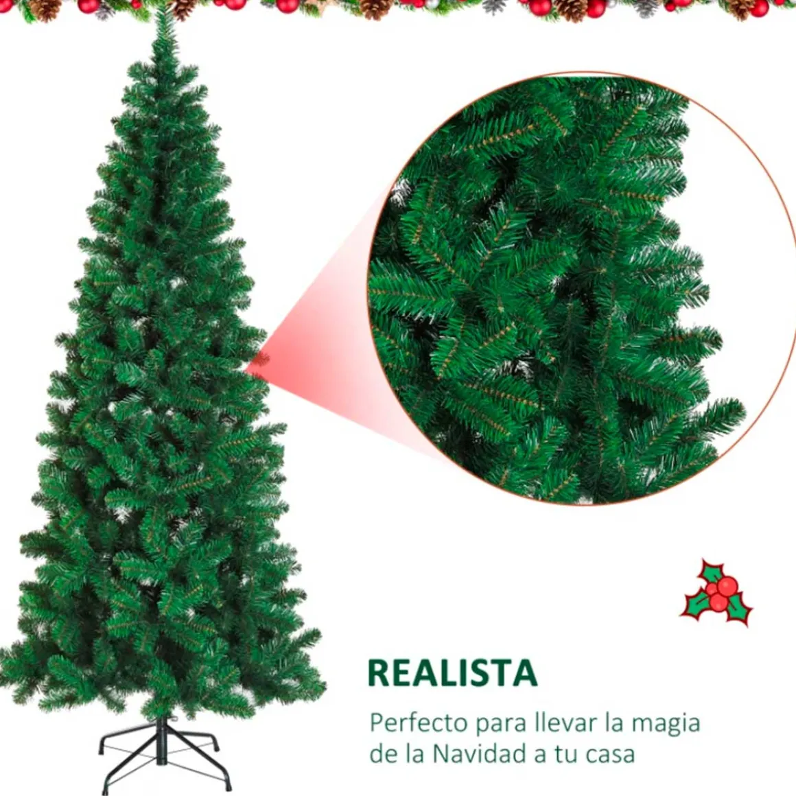 Árbol de Navidad artificial Homcom 631 ramas con base verde 210 cm