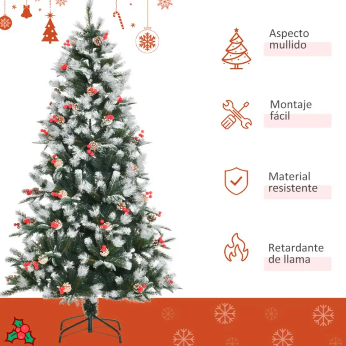 Árbol de Navidad artificial Homcom 678 ramas con adornos verde 180 cm