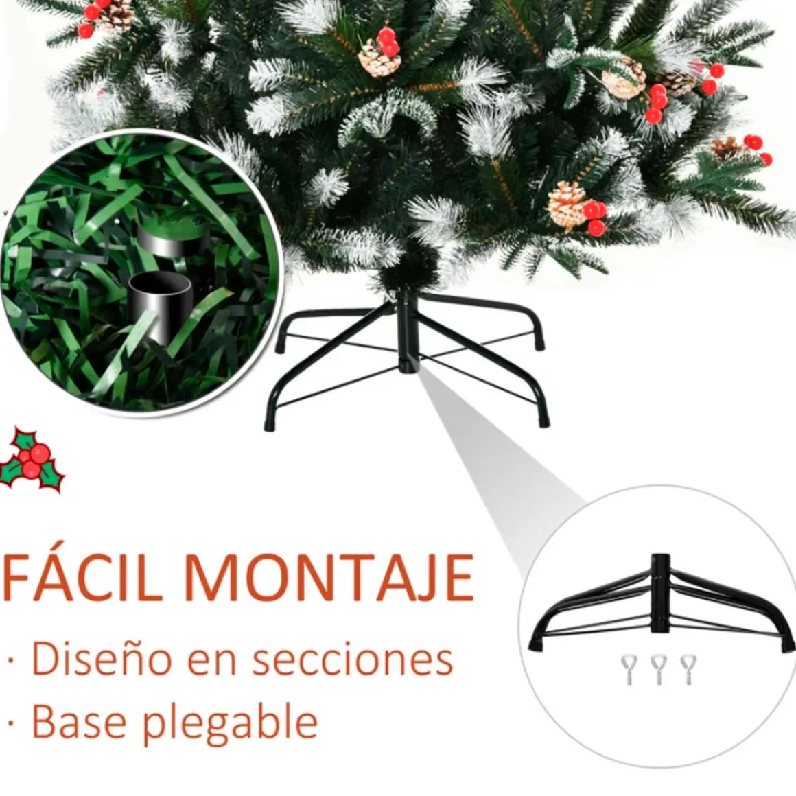 Árbol de Navidad artificial Homcom 678 ramas con adornos verde 180 cm