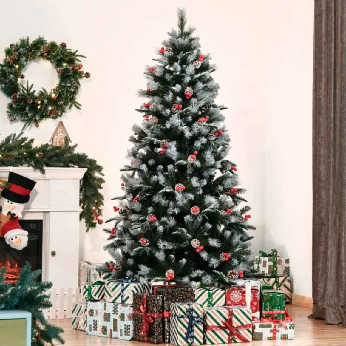 Árbol de Navidad artificial Homcom 678 ramas con adornos verde 180 cm