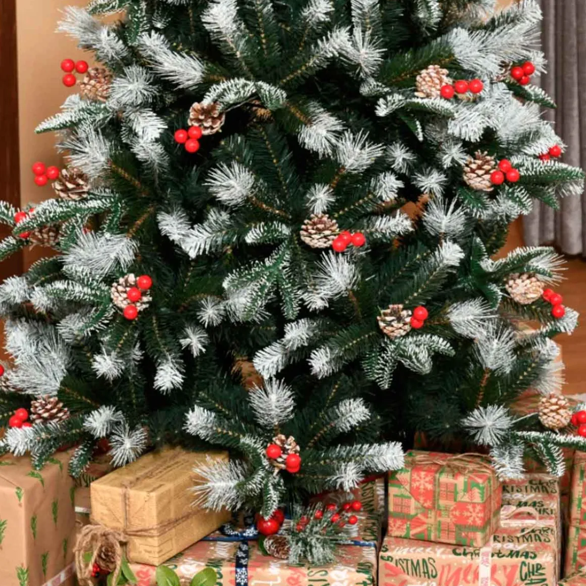 Árbol de Navidad artificial Homcom 678 ramas con adornos verde 180 cm