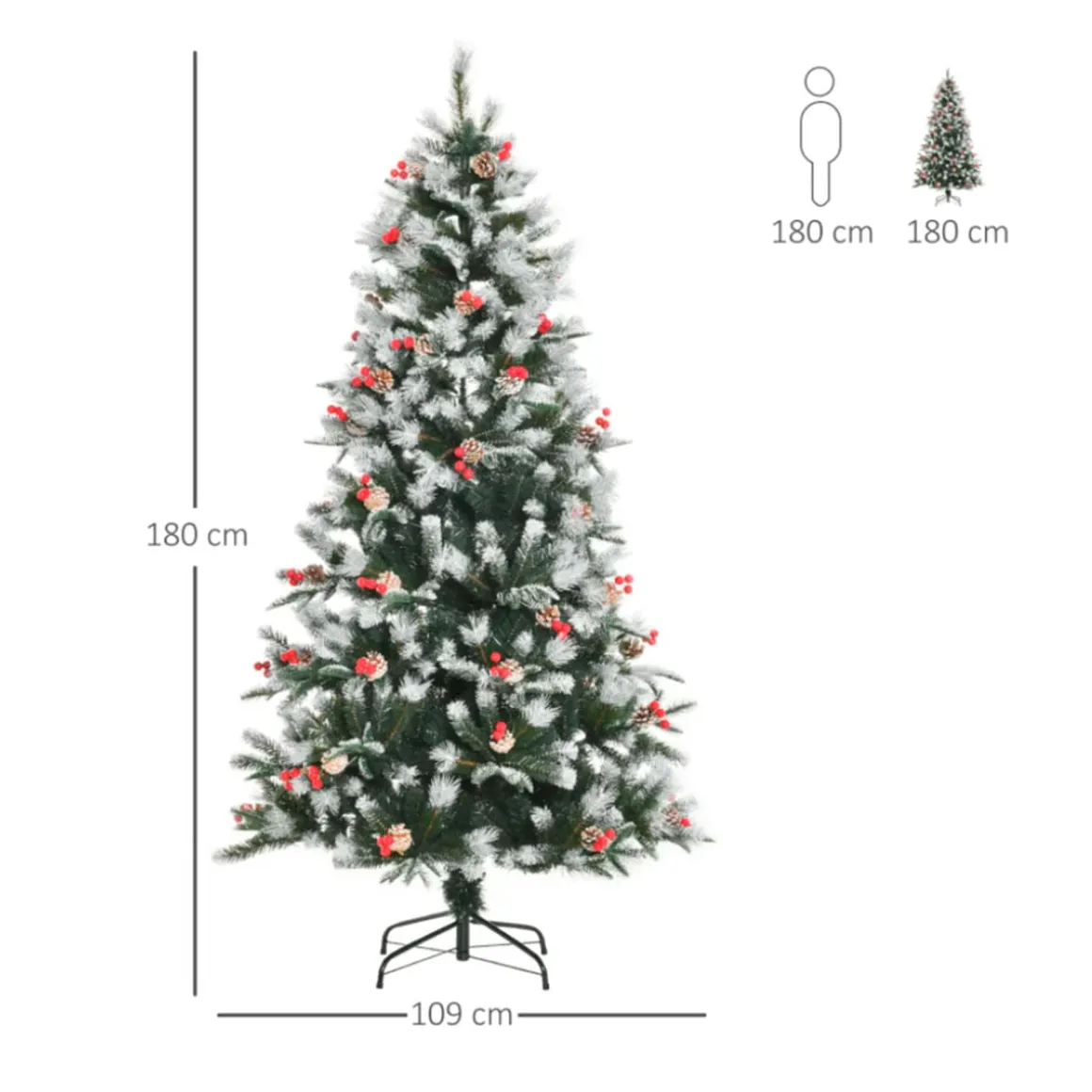 Árbol de Navidad artificial Homcom 678 ramas con adornos verde 180 cm
