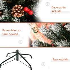 Árbol de Navidad artificial Homcom 678 ramas con adornos verde 180 cm