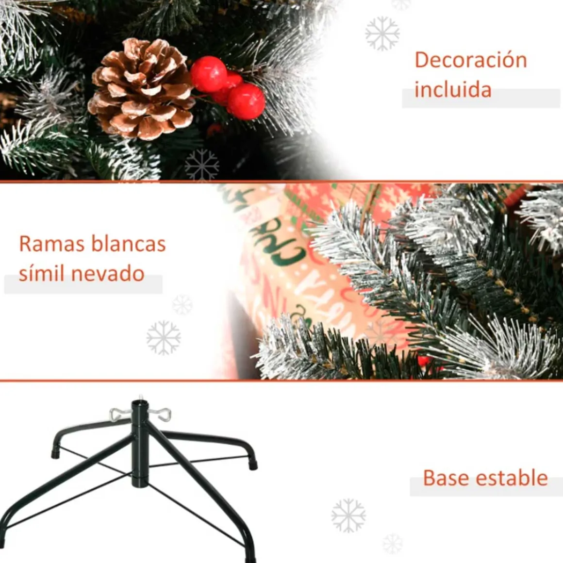 Árbol de Navidad artificial Homcom 678 ramas con adornos verde 180 cm