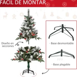 Árbol de Navidad artificial Homcom 266 ramas 27 piñas 27 bayas verde 120 cm