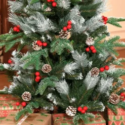 Árbol de Navidad artificial Homcom 266 ramas 27 piñas 27 bayas verde 120 cm