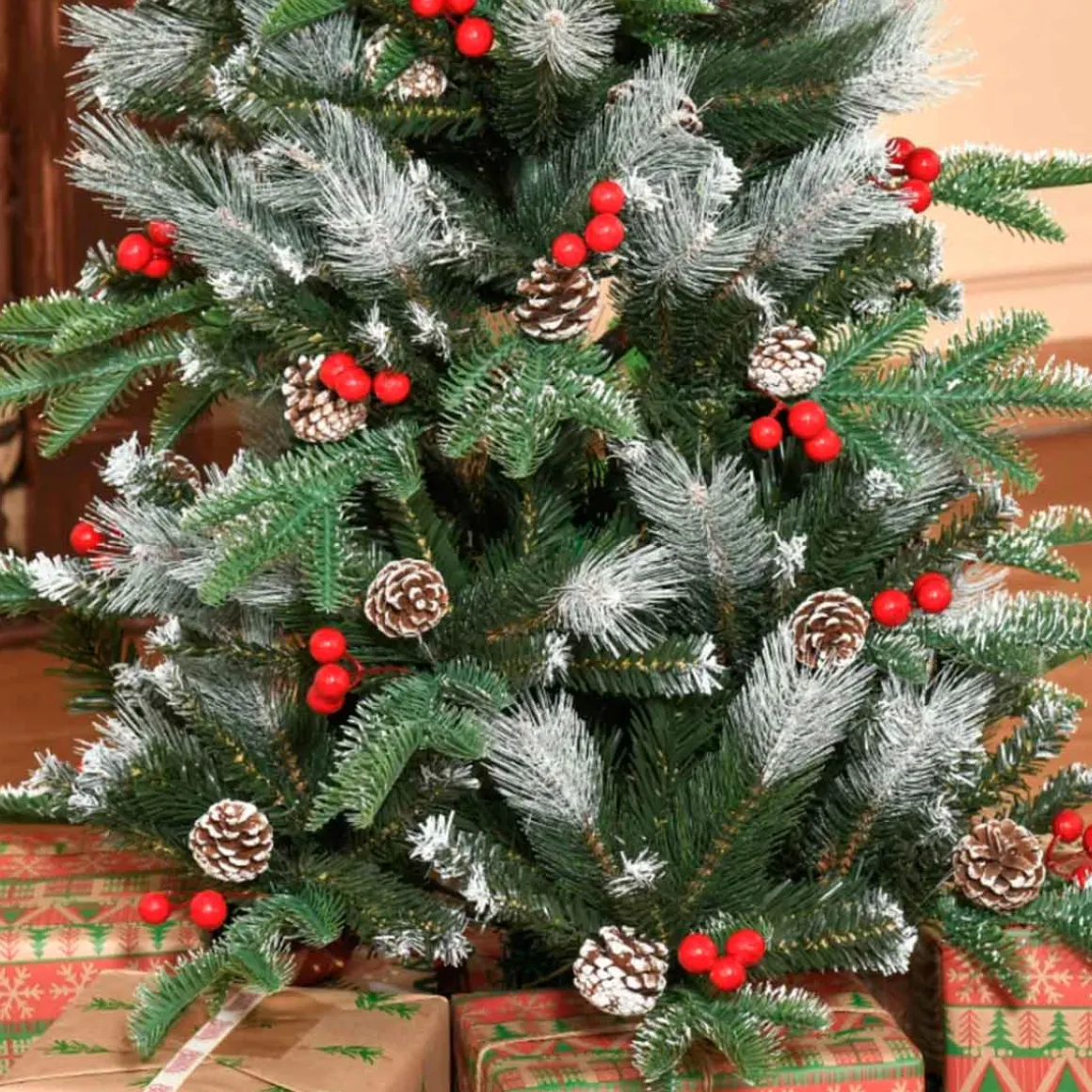 Árbol de Navidad artificial Homcom 266 ramas 27 piñas 27 bayas verde 120 cm