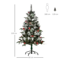 Árbol de Navidad artificial Homcom 266 ramas 27 piñas 27 bayas verde 120 cm