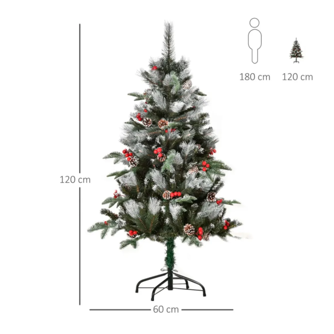 Árbol de Navidad artificial Homcom 266 ramas 27 piñas 27 bayas verde 120 cm