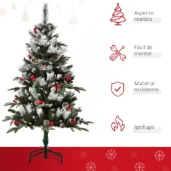 Árbol de Navidad artificial Homcom 266 ramas 27 piñas 27 bayas verde 120 cm