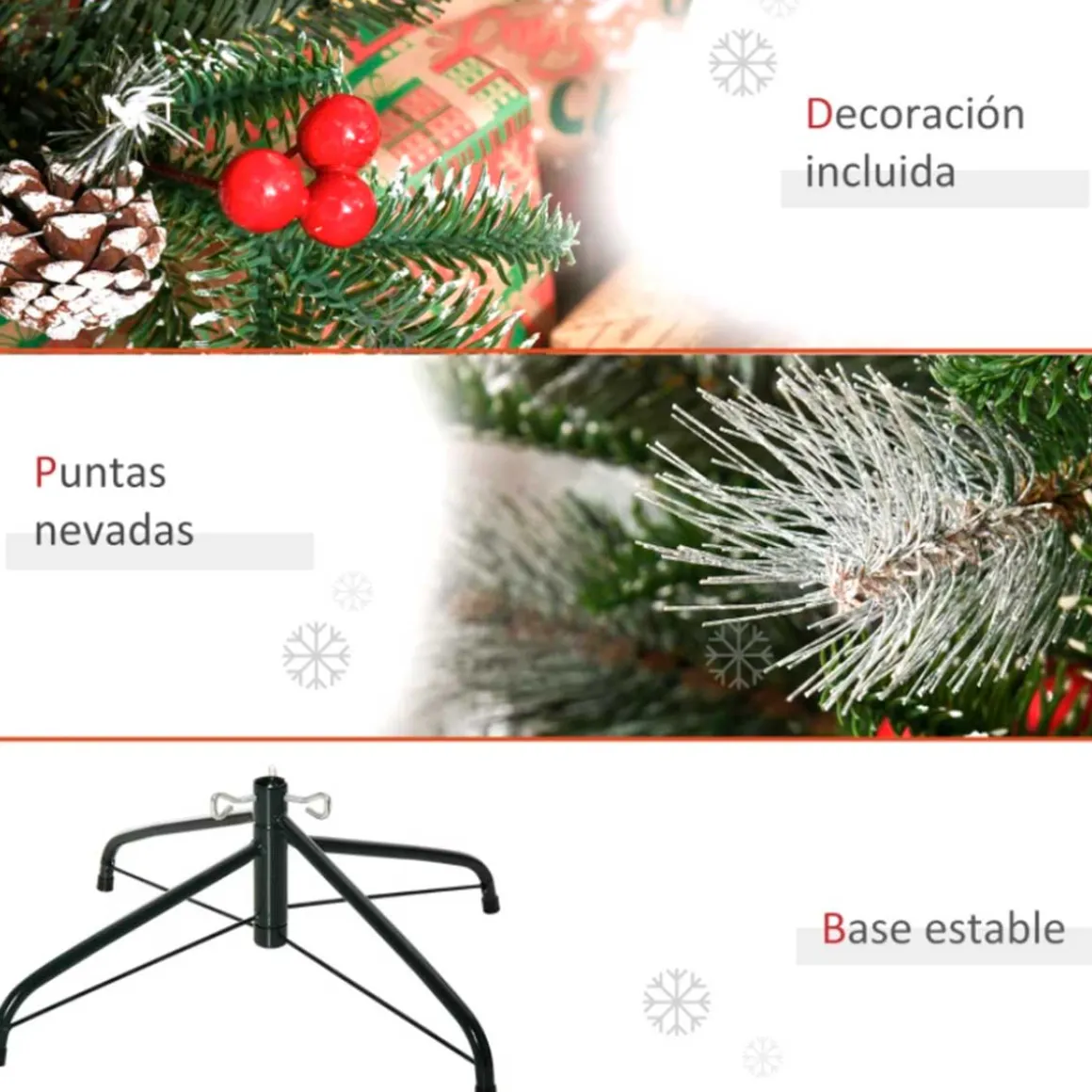 Árbol de Navidad artificial Homcom 266 ramas 27 piñas 27 bayas verde 120 cm