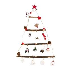 Árbol de navidad de pared con luces LED madera 67 cm