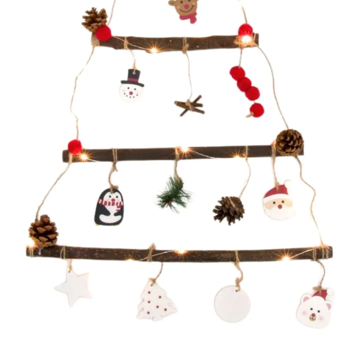Árbol de navidad de pared con luces LED madera 67 cm