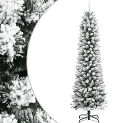 Árbol de Navidad diseño Slim con efecto nevado verde/blanco