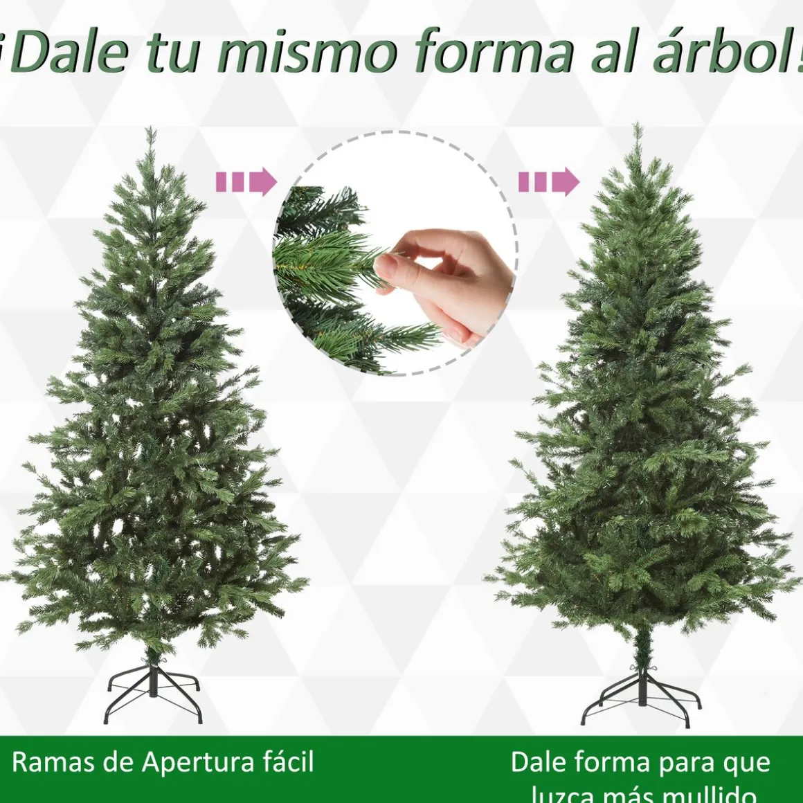 Árbol de Navidad Homcom 440 ramas base plegable verde Ø75x150 cm