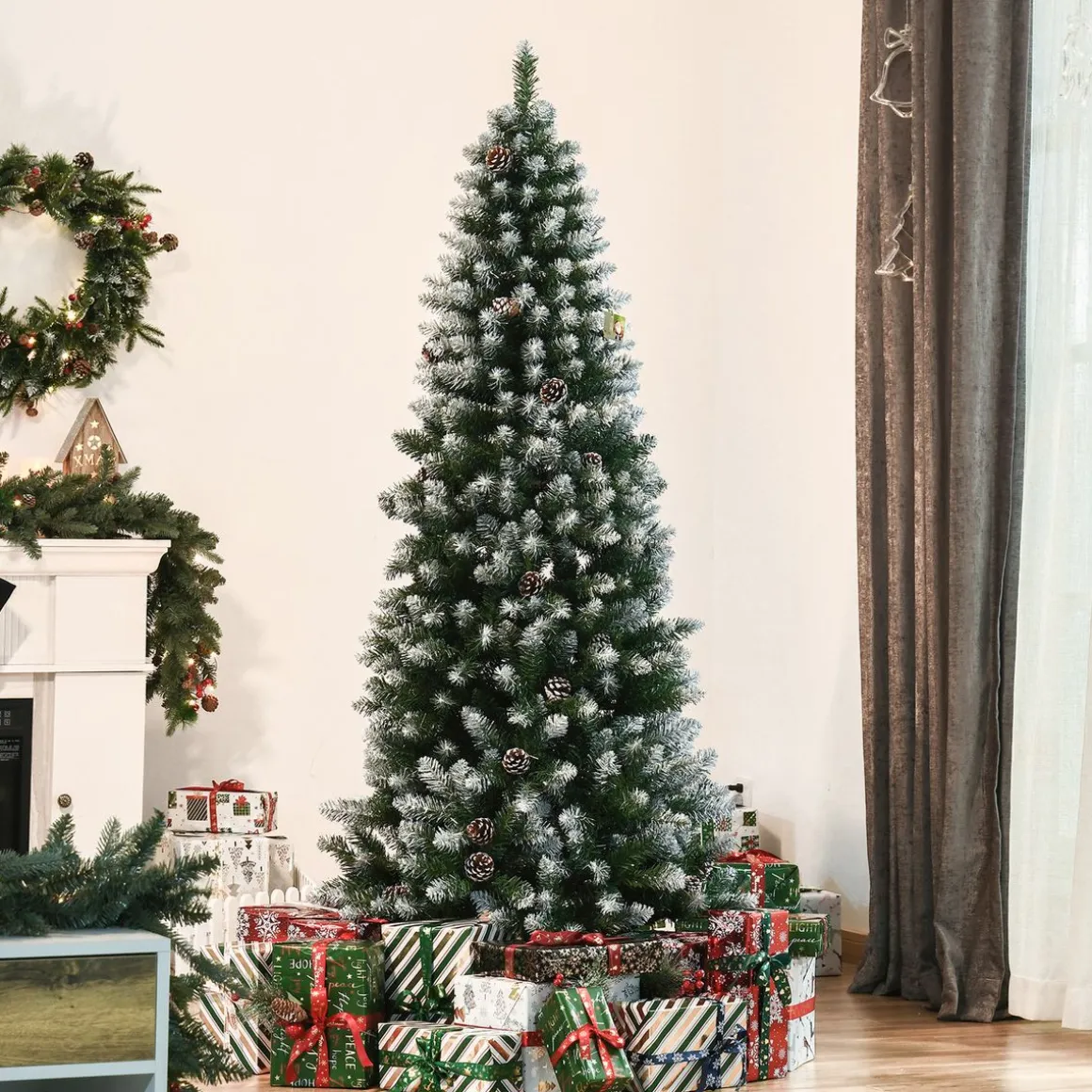 Árbol de Navidad Homcom 630 ramas con piñas verde/blanco Ø75x180 cm