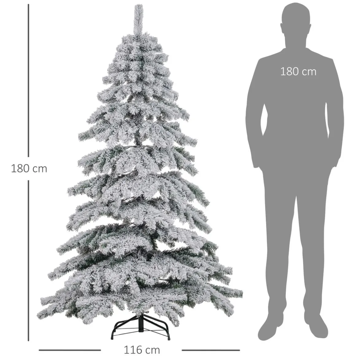 Árbol de Navidad Homcom 627 ramas efecto nevado verde/blanco Ø116x180 cm